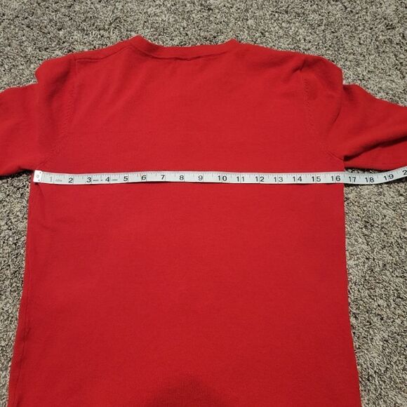 Merona Red 3/4 Sleeve Button Down Round Neck Cotton Blend Shirt Size M - Picture 12 of 13